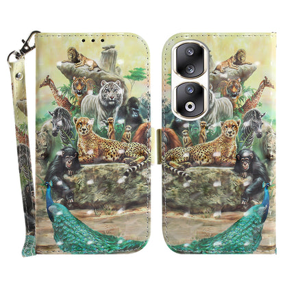 For Honor 90 Pro 3D Pattern Printed Case PU Leather Stand Wallet Phone Cover with Strap
