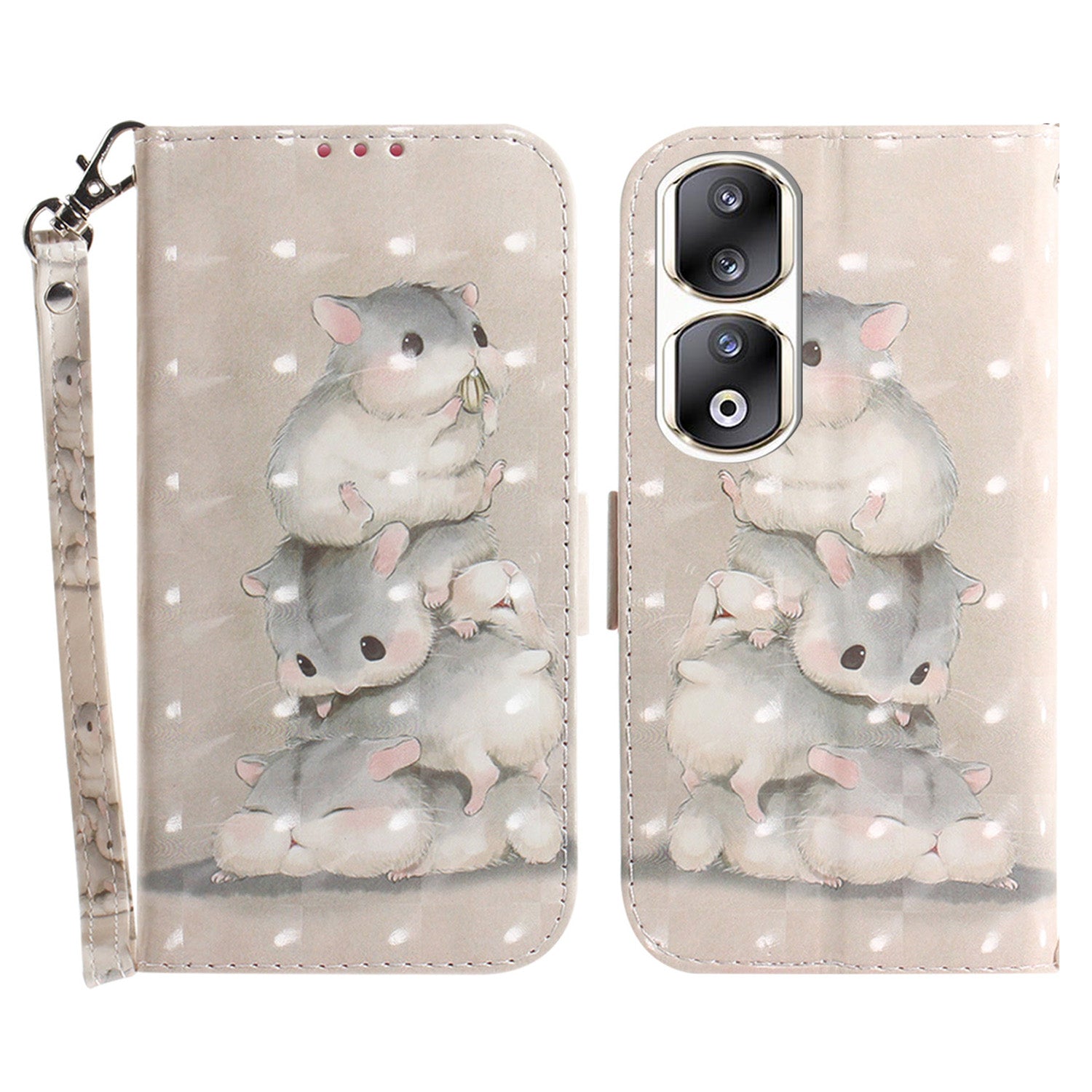 For Honor 90 Pro 3D Pattern Printed Case PU Leather Stand Wallet Phone Cover with Strap
