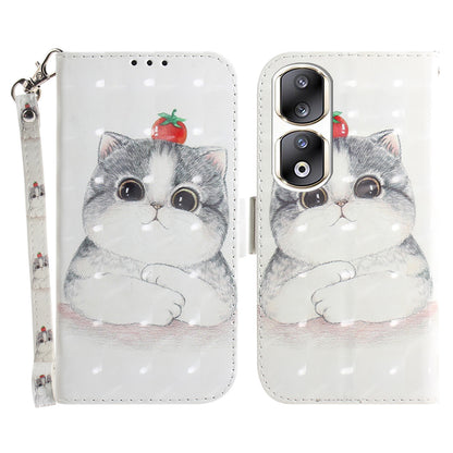 For Honor 90 Pro 3D Pattern Printed Case PU Leather Stand Wallet Phone Cover with Strap