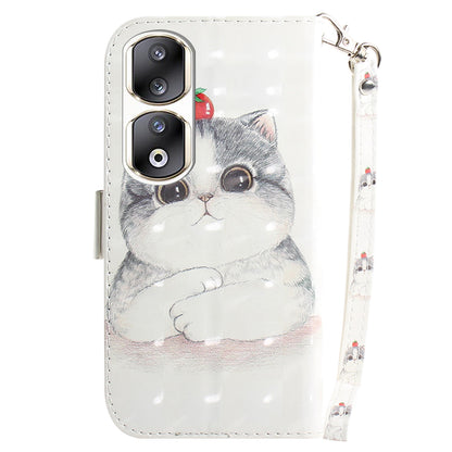 For Honor 90 Pro 3D Pattern Printed Case PU Leather Stand Wallet Phone Cover with Strap