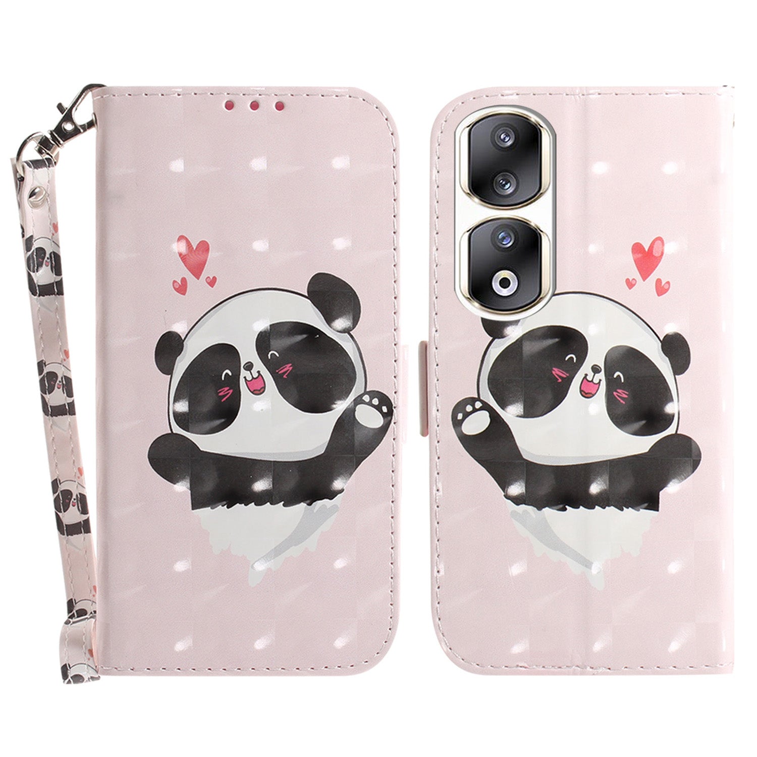 For Honor 90 Pro 3D Pattern Printed Case PU Leather Stand Wallet Phone Cover with Strap
