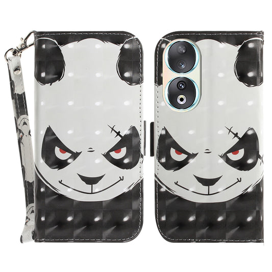 For Honor 90 PU Leather 3D Pattern Printed Phone Case Stand Wallet Drop-proof Cover with Strap