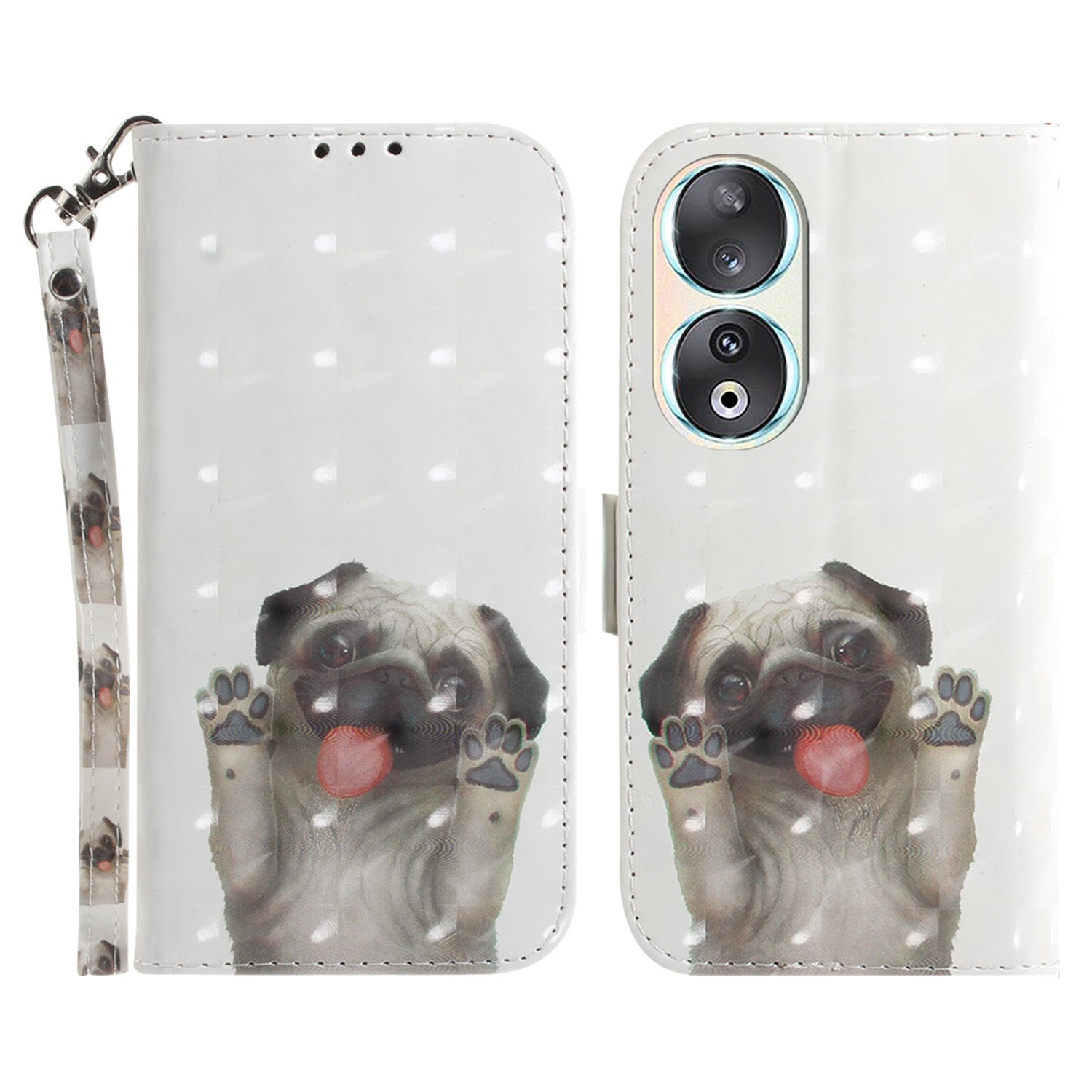 For Honor 90 PU Leather 3D Pattern Printed Phone Case Stand Wallet Drop-proof Cover with Strap