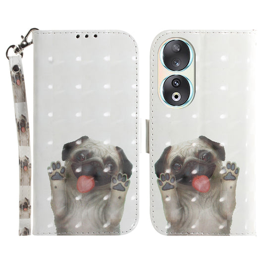 For Honor 90 PU Leather 3D Pattern Printed Phone Case Stand Wallet Drop-proof Cover with Strap