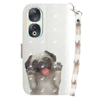 For Honor 90 PU Leather 3D Pattern Printed Phone Case Stand Wallet Drop-proof Cover with Strap