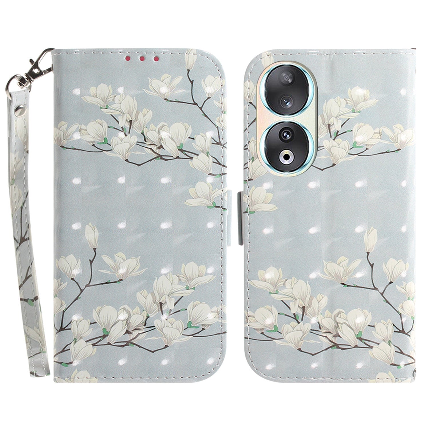 For Honor 90 PU Leather 3D Pattern Printed Phone Case Stand Wallet Drop-proof Cover with Strap