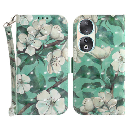 For Honor 90 PU Leather 3D Pattern Printed Phone Case Stand Wallet Drop-proof Cover with Strap