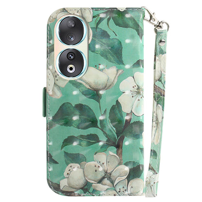 For Honor 90 PU Leather 3D Pattern Printed Phone Case Stand Wallet Drop-proof Cover with Strap