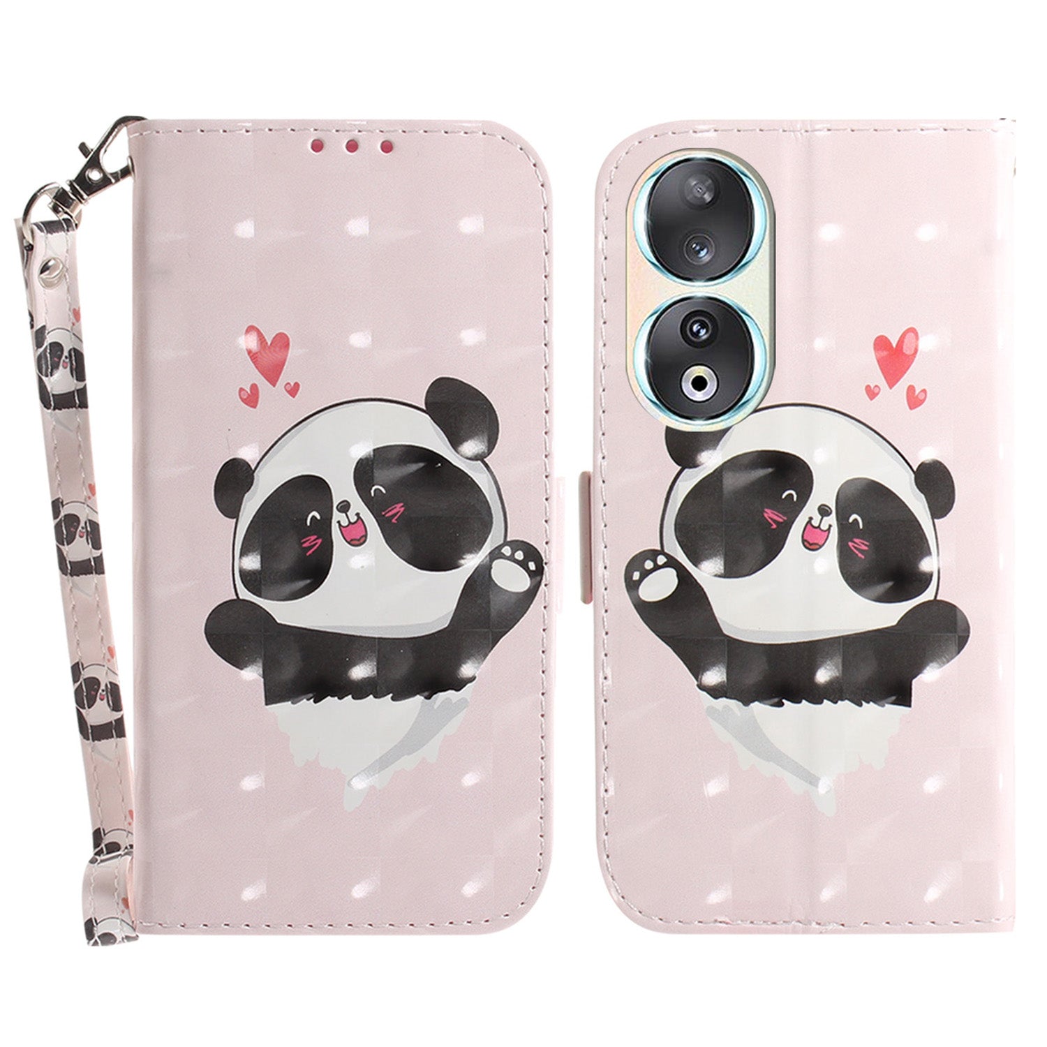For Honor 90 PU Leather 3D Pattern Printed Phone Case Stand Wallet Drop-proof Cover with Strap