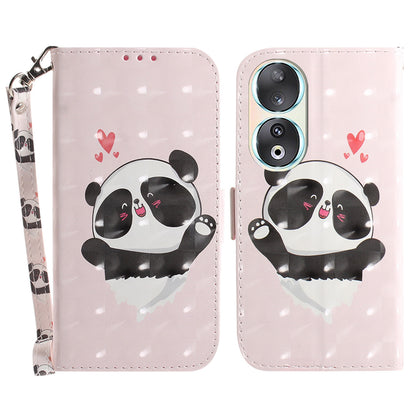 For Honor 90 PU Leather 3D Pattern Printed Phone Case Stand Wallet Drop-proof Cover with Strap