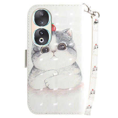 For Honor 90 PU Leather 3D Pattern Printed Phone Case Stand Wallet Drop-proof Cover with Strap