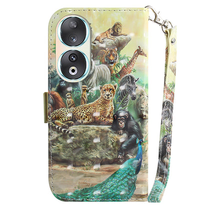 For Honor 90 PU Leather 3D Pattern Printed Phone Case Stand Wallet Drop-proof Cover with Strap