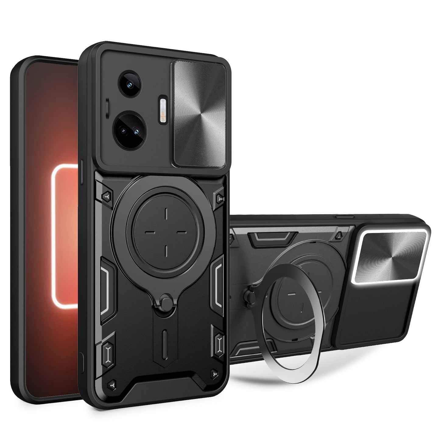 For Realme GT3 5G / GT Neo 5 5G PC+TPU Rotate Kickstand Cover Slide Lens Protection Shockproof Phone Case