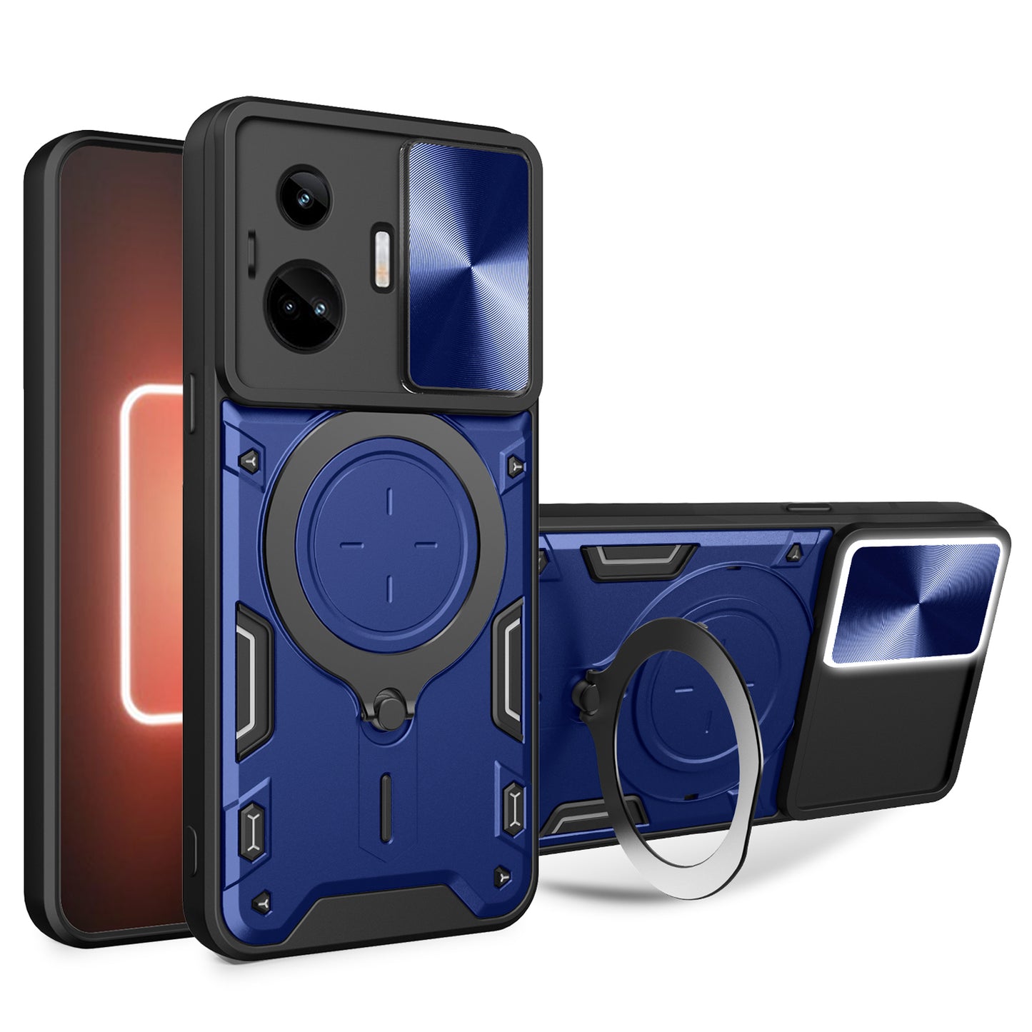 For Realme GT3 5G / GT Neo 5 5G PC+TPU Rotate Kickstand Cover Slide Lens Protection Shockproof Phone Case