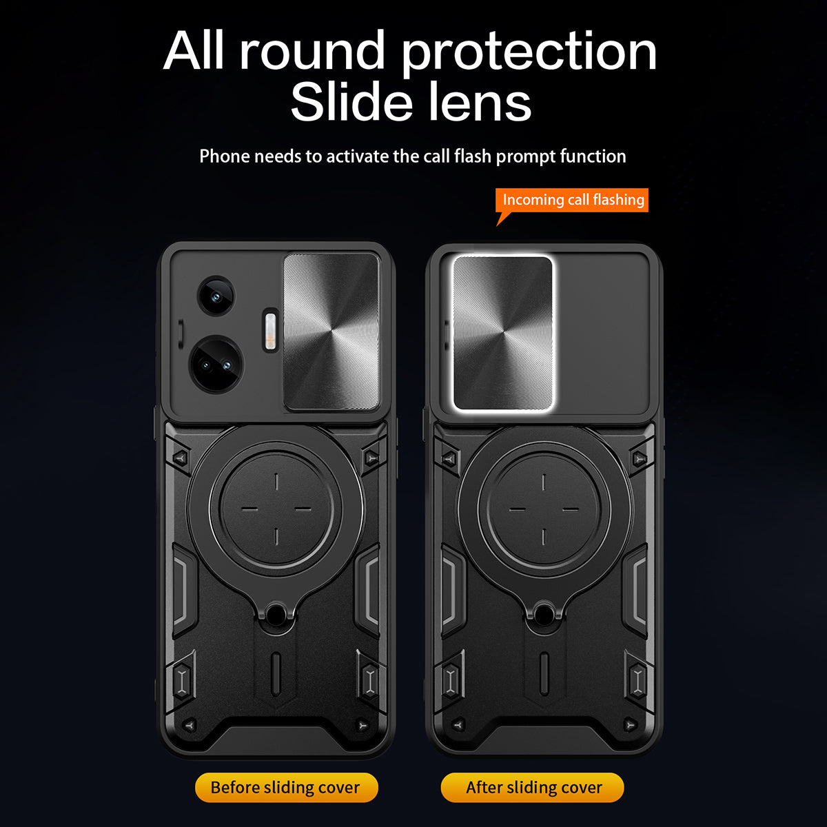 For Realme GT3 5G / GT Neo 5 5G PC+TPU Rotate Kickstand Cover Slide Lens Protection Shockproof Phone Case
