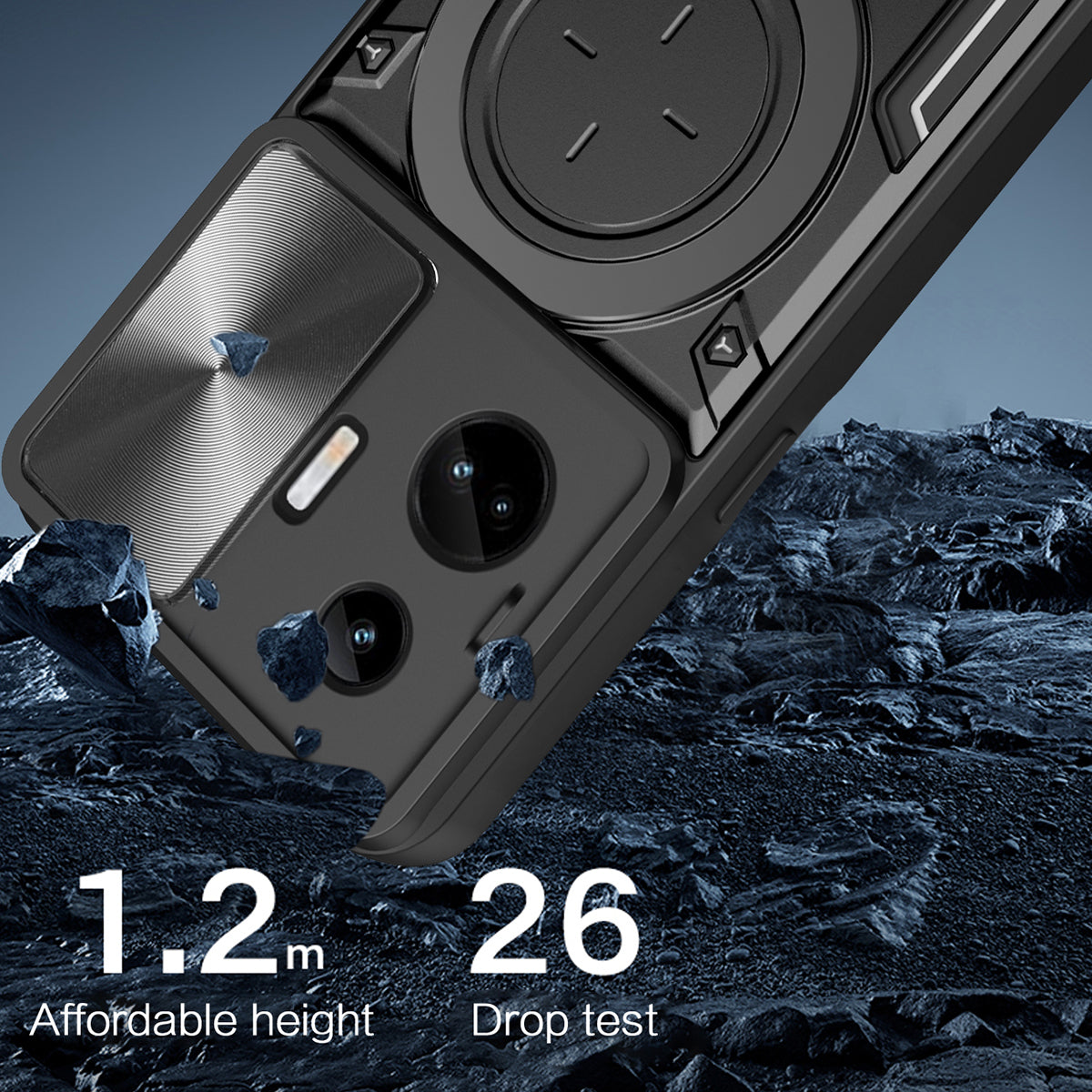 For Realme GT3 5G / GT Neo 5 5G PC+TPU Rotate Kickstand Cover Slide Lens Protection Shockproof Phone Case