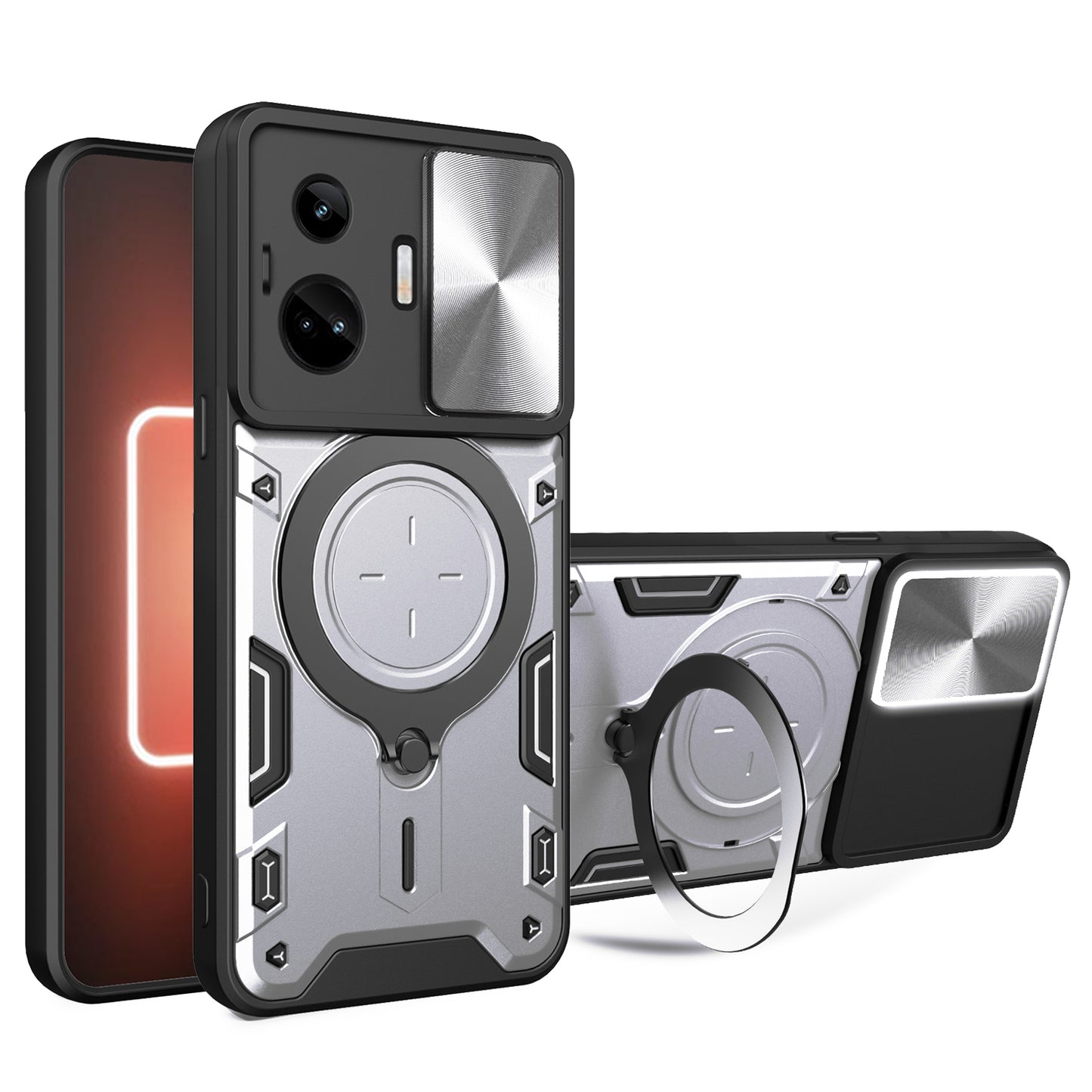 For Realme GT3 5G / GT Neo 5 5G PC+TPU Rotate Kickstand Cover Slide Lens Protection Shockproof Phone Case