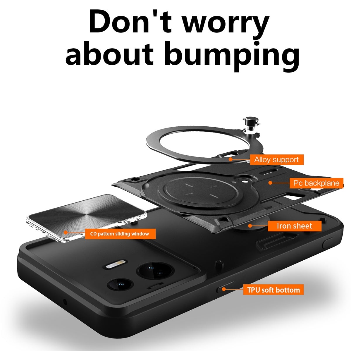 For Realme GT3 5G / GT Neo 5 5G PC+TPU Rotate Kickstand Cover Slide Lens Protection Shockproof Phone Case