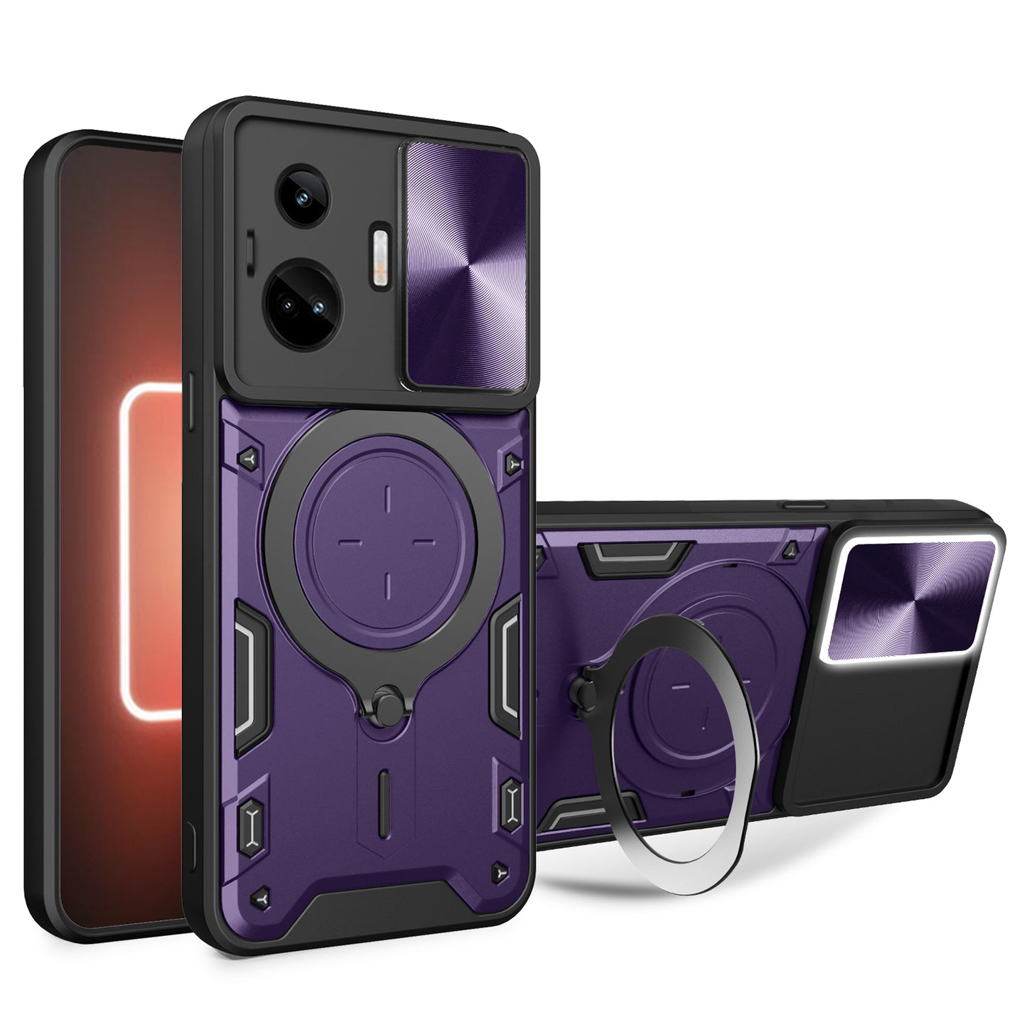 For Realme GT3 5G / GT Neo 5 5G PC+TPU Rotate Kickstand Cover Slide Lens Protection Shockproof Phone Case