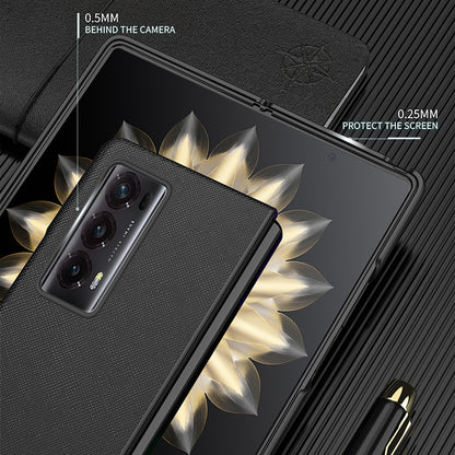 For Honor Magic V2 5G PU Leather + PC Rubberized Phone Case Cross Texture Folding Cover