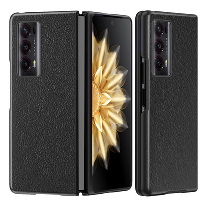 For Honor Magic V2 5G PU Leather Coated PC Phone Case Litchi Texture Rubberized Shockproof Cover