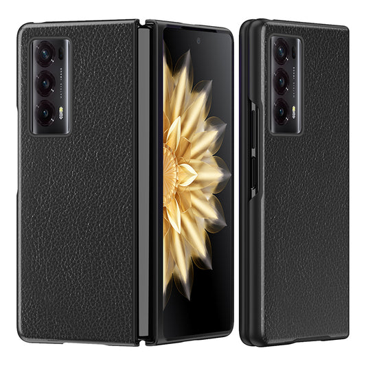 For Honor Magic V2 5G PU Leather Coated PC Phone Case Litchi Texture Rubberized Shockproof Cover