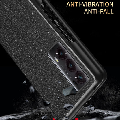 For Honor Magic V2 5G PU Leather Coated PC Phone Case Litchi Texture Rubberized Shockproof Cover