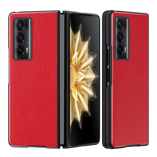 For Honor Magic V2 5G PU Leather Coated PC Phone Case Litchi Texture Rubberized Shockproof Cover