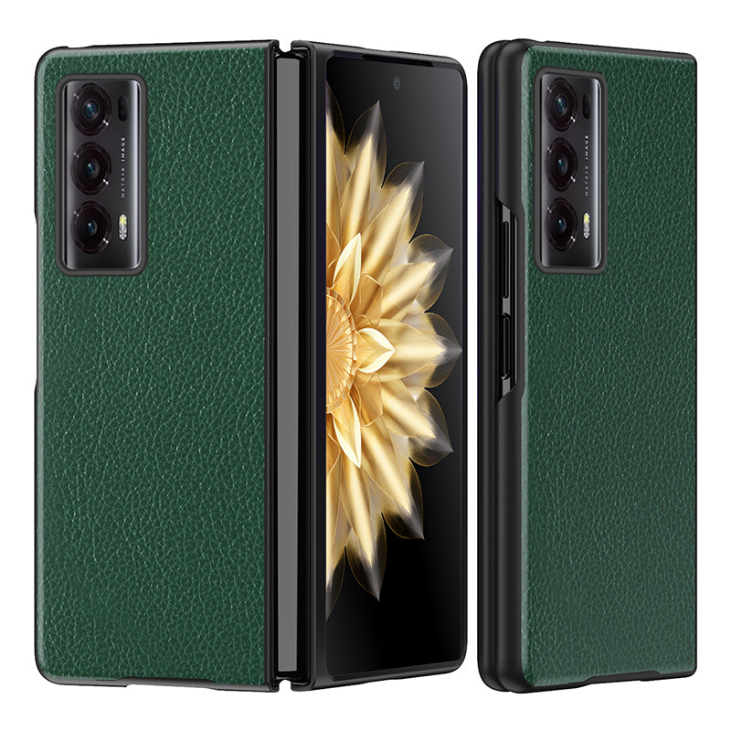 For Honor Magic V2 5G PU Leather Coated PC Phone Case Litchi Texture Rubberized Shockproof Cover