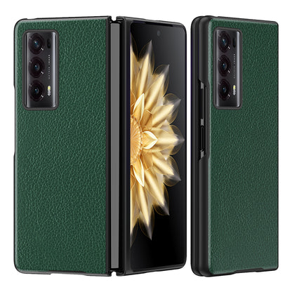 For Honor Magic V2 5G PU Leather Coated PC Phone Case Litchi Texture Rubberized Shockproof Cover