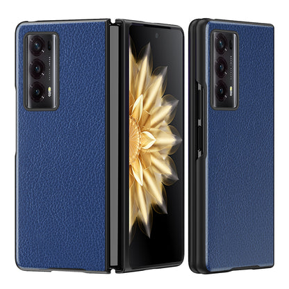 For Honor Magic V2 5G PU Leather Coated PC Phone Case Litchi Texture Rubberized Shockproof Cover