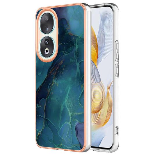 YB IMD Series-16 Style-E Marble Pattern Electroplating Cover for Honor 90 , Anti-Scratch 2.0mm TPU IMD Phone Case