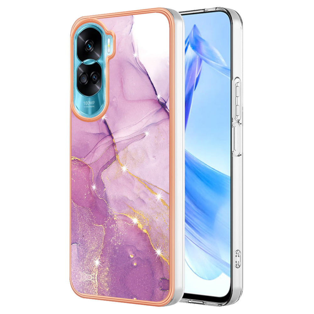 YB IMD Series-2 for Honor 90 Lite 5G / X50i 5G Electroplated Marble Pattern TPU Case IMD Protective Phone Cover