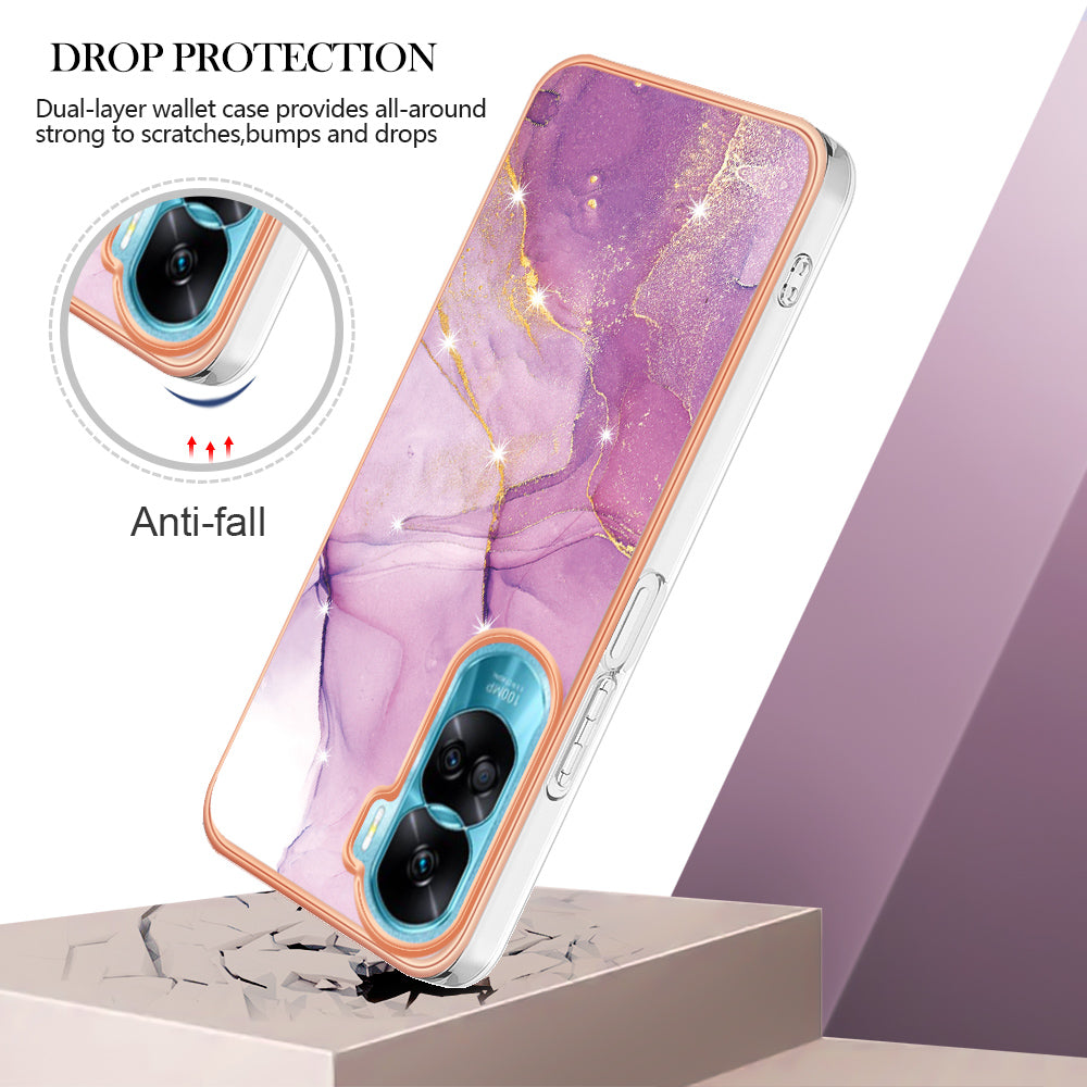 YB IMD Series-2 for Honor 90 Lite 5G / X50i 5G Electroplated Marble Pattern TPU Case IMD Protective Phone Cover