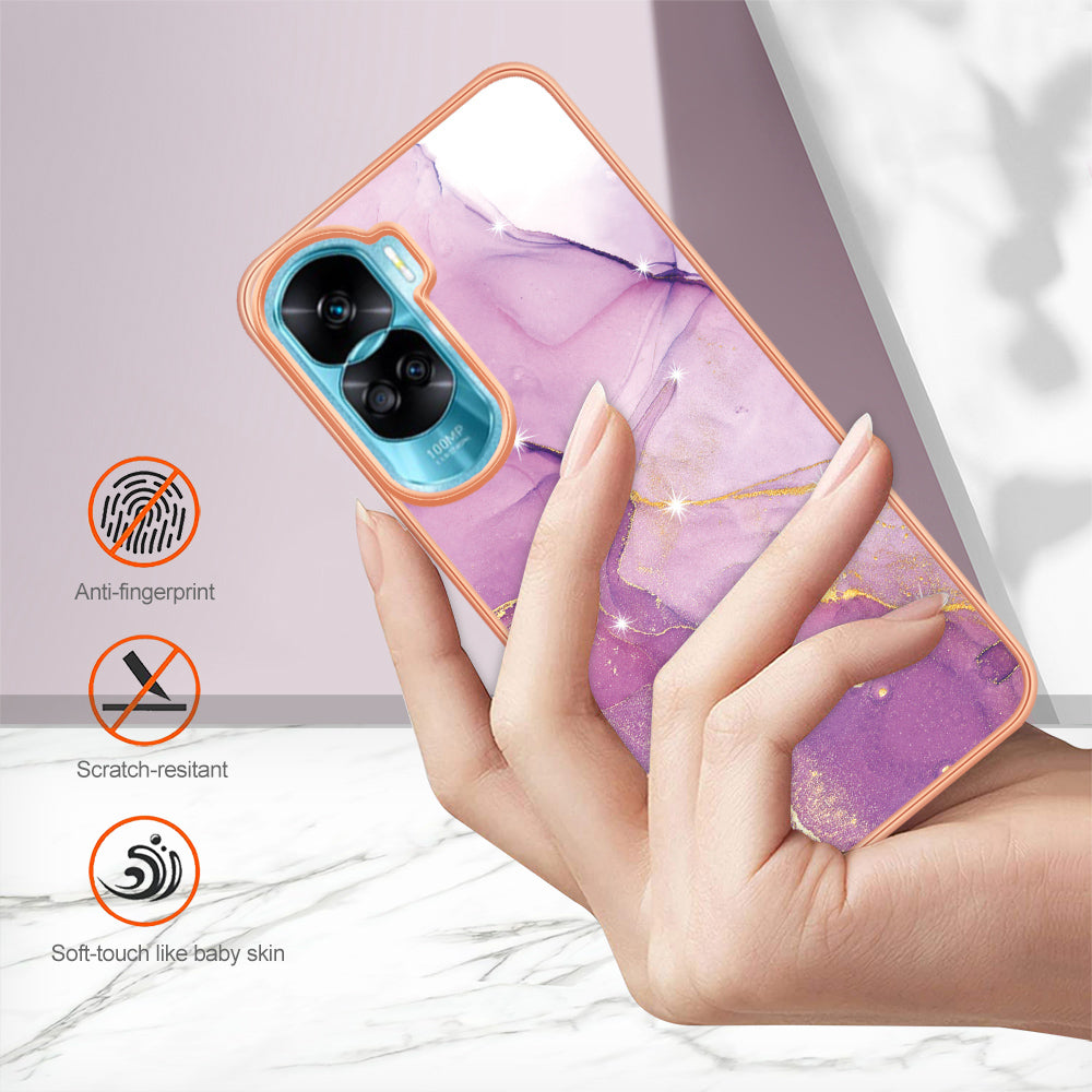 YB IMD Series-2 for Honor 90 Lite 5G / X50i 5G Electroplated Marble Pattern TPU Case IMD Protective Phone Cover