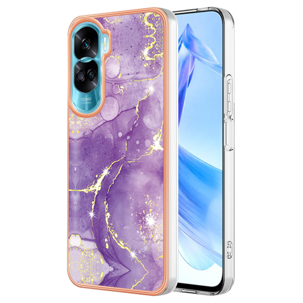 YB IMD Series-2 for Honor 90 Lite 5G / X50i 5G Electroplated Marble Pattern TPU Case IMD Protective Phone Cover