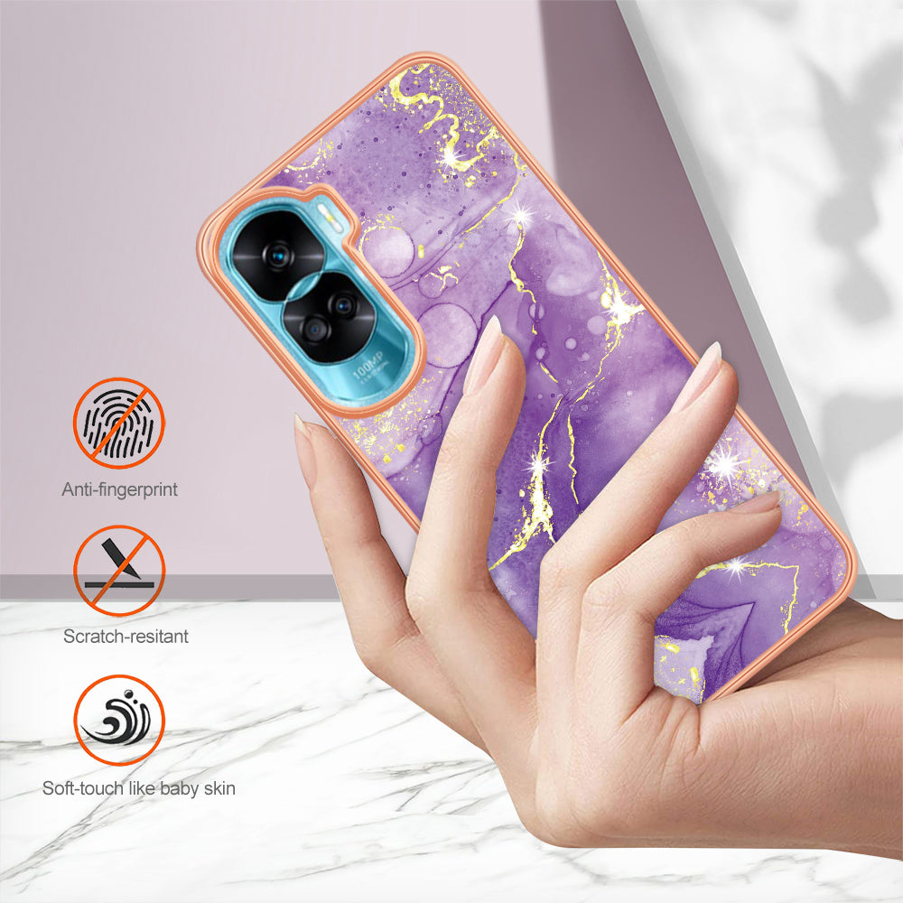 YB IMD Series-2 for Honor 90 Lite 5G / X50i 5G Electroplated Marble Pattern TPU Case IMD Protective Phone Cover
