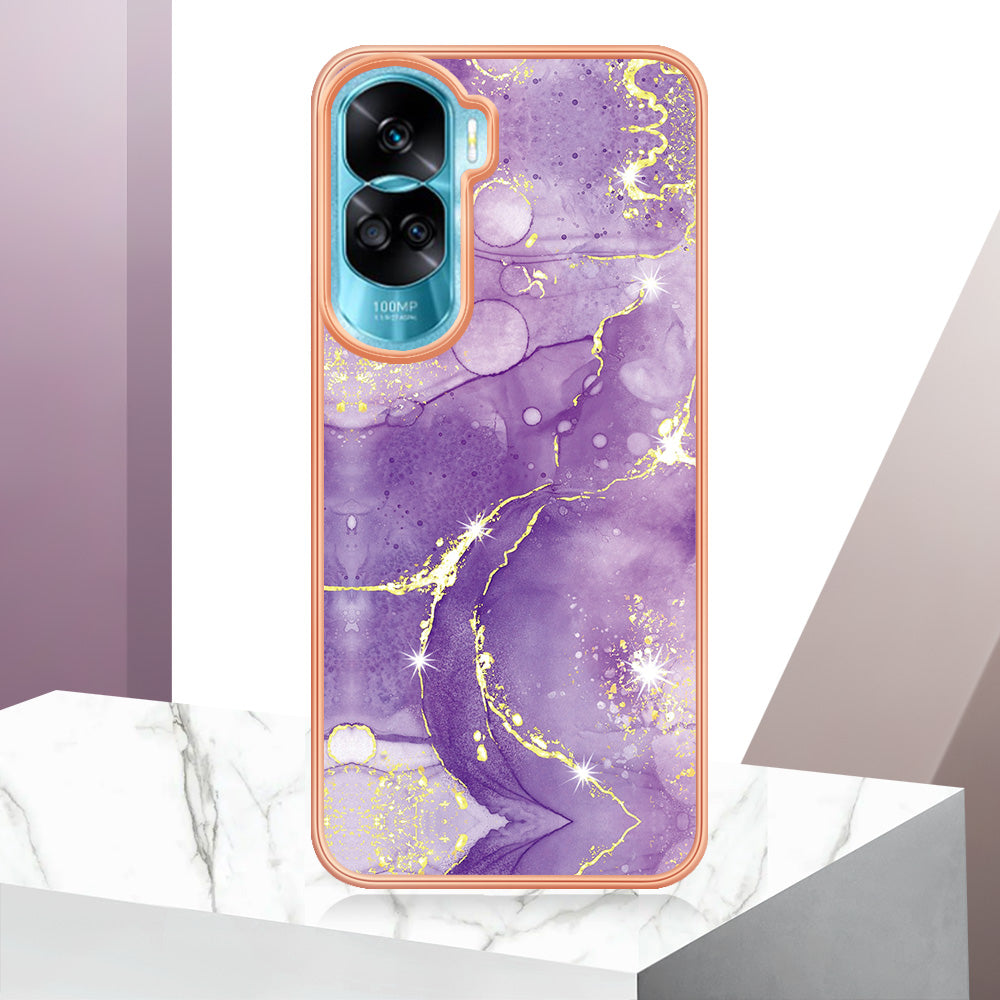 YB IMD Series-2 for Honor 90 Lite 5G / X50i 5G Electroplated Marble Pattern TPU Case IMD Protective Phone Cover