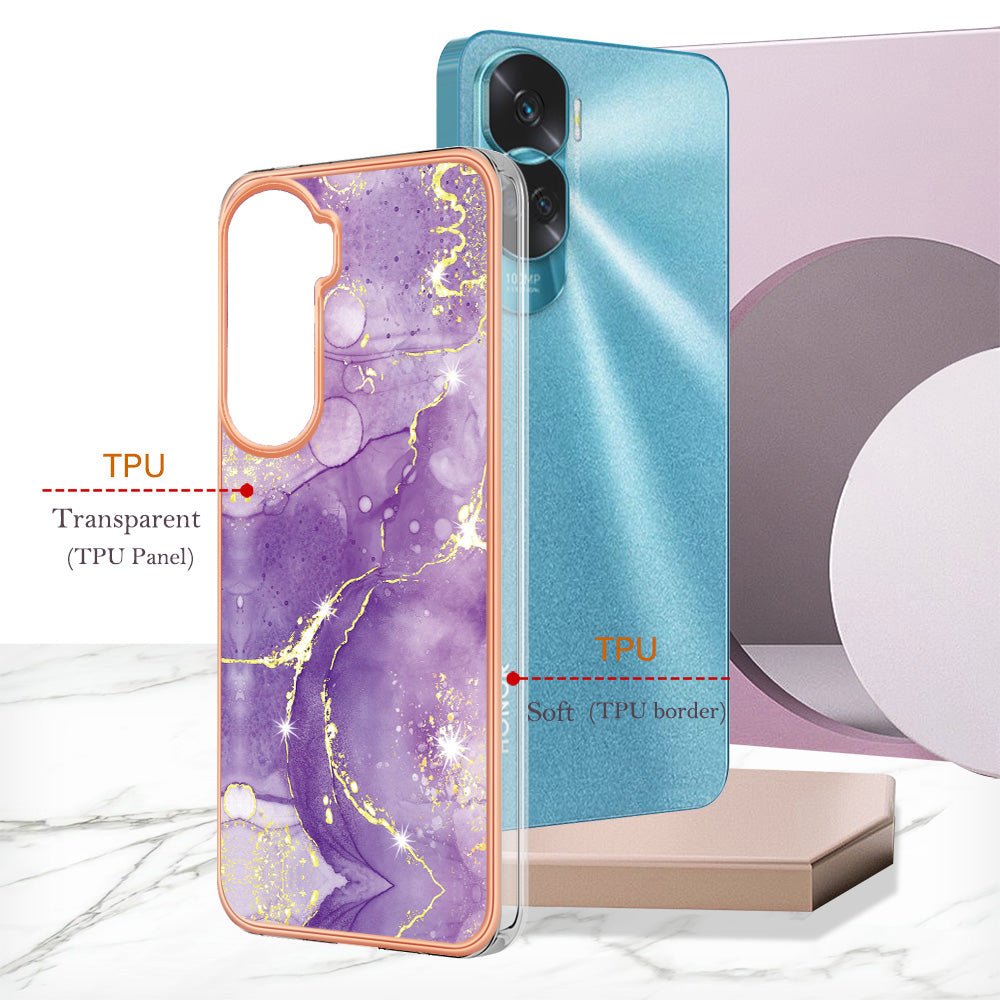 YB IMD Series-2 for Honor 90 Lite 5G / X50i 5G Electroplated Marble Pattern TPU Case IMD Protective Phone Cover