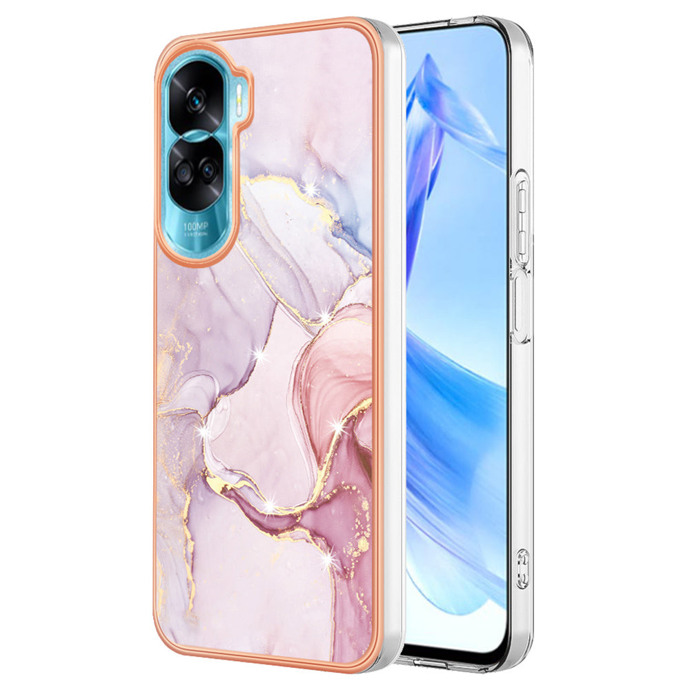 YB IMD Series-2 for Honor 90 Lite 5G / X50i 5G Electroplated Marble Pattern TPU Case IMD Protective Phone Cover