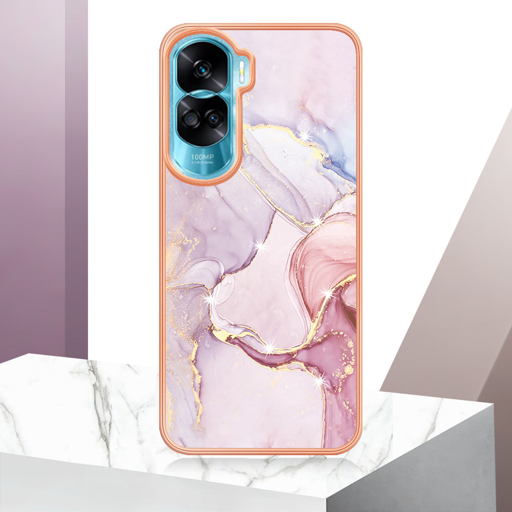 YB IMD Series-2 for Honor 90 Lite 5G / X50i 5G Electroplated Marble Pattern TPU Case IMD Protective Phone Cover