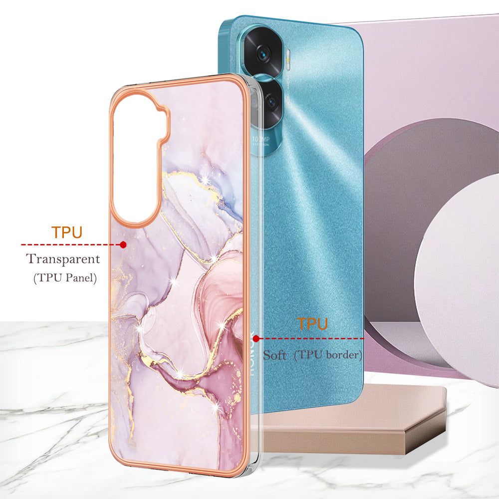 YB IMD Series-2 for Honor 90 Lite 5G / X50i 5G Electroplated Marble Pattern TPU Case IMD Protective Phone Cover