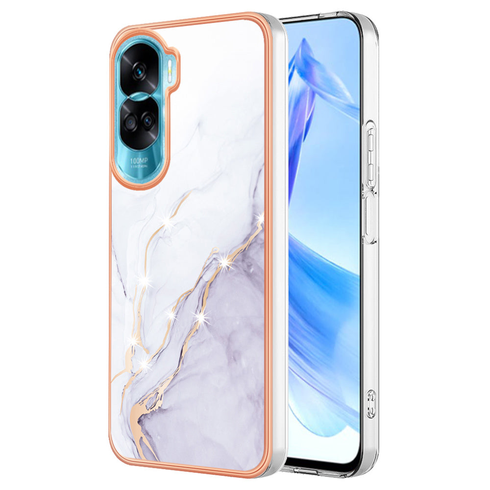 YB IMD Series-2 for Honor 90 Lite 5G / X50i 5G Electroplated Marble Pattern TPU Case IMD Protective Phone Cover