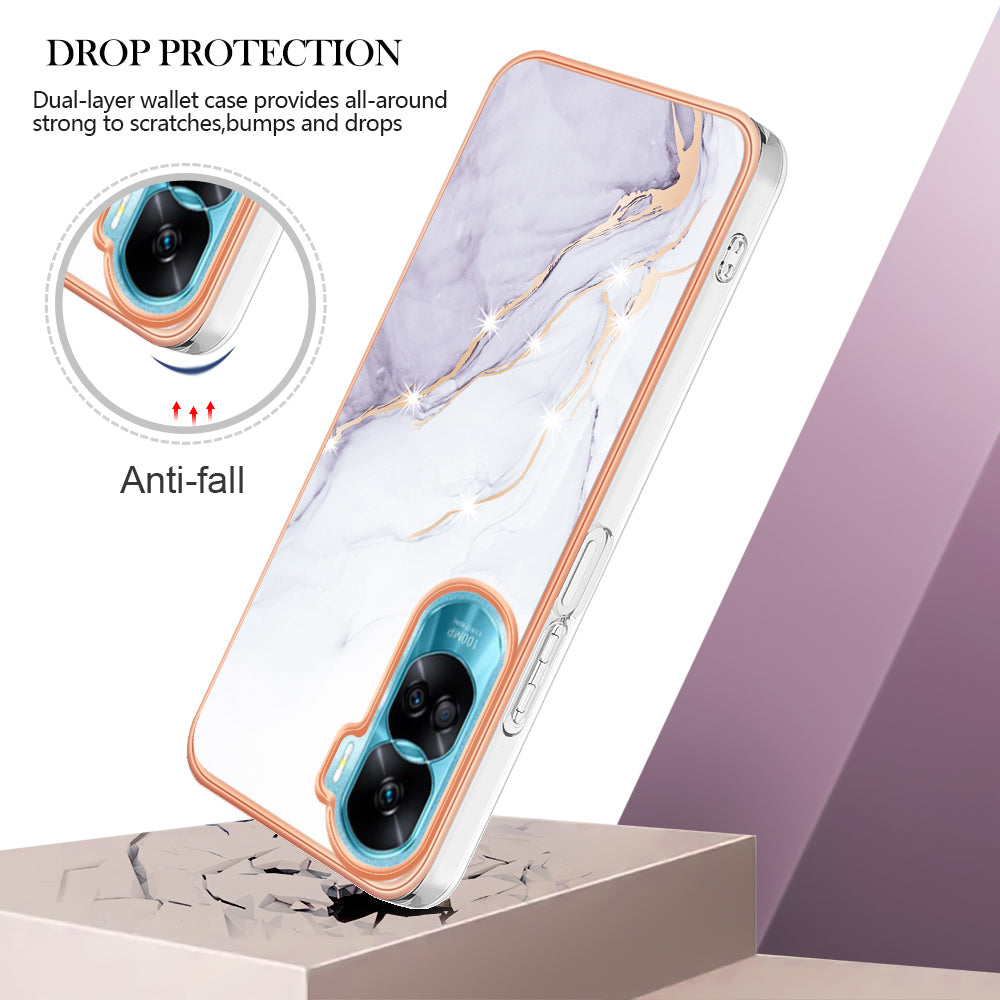 YB IMD Series-2 for Honor 90 Lite 5G / X50i 5G Electroplated Marble Pattern TPU Case IMD Protective Phone Cover