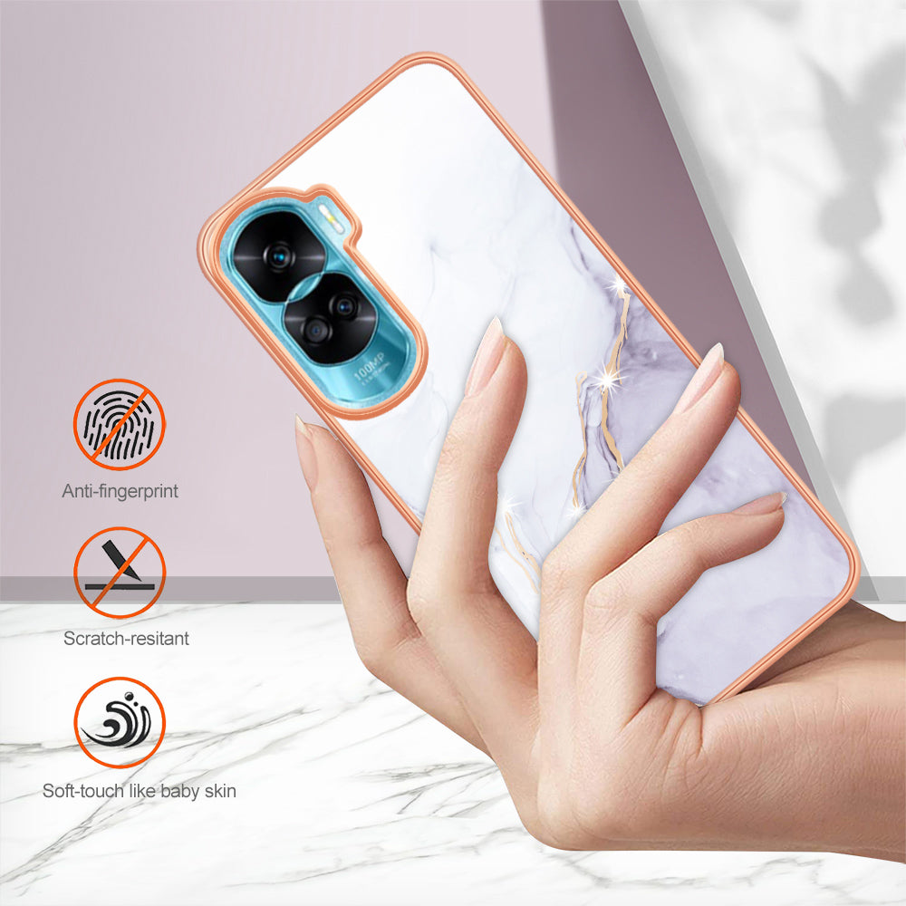 YB IMD Series-2 for Honor 90 Lite 5G / X50i 5G Electroplated Marble Pattern TPU Case IMD Protective Phone Cover