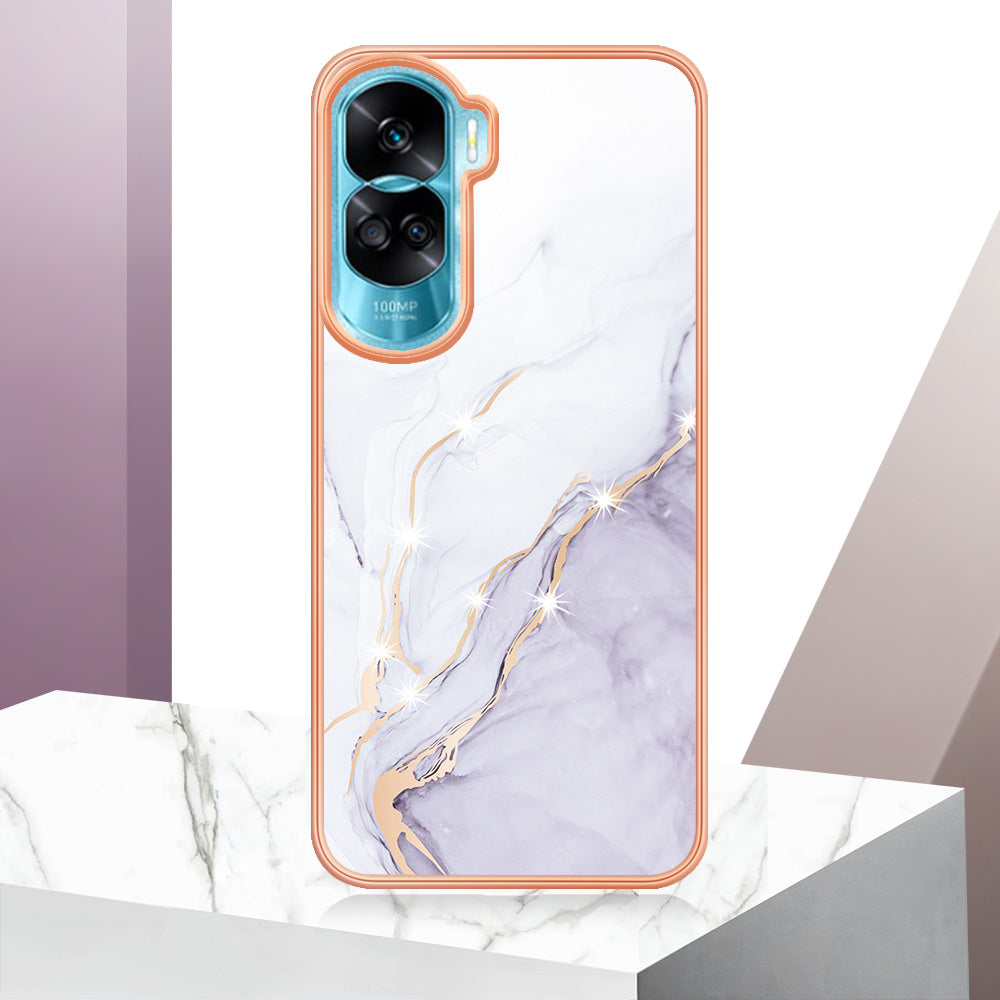 YB IMD Series-2 for Honor 90 Lite 5G / X50i 5G Electroplated Marble Pattern TPU Case IMD Protective Phone Cover
