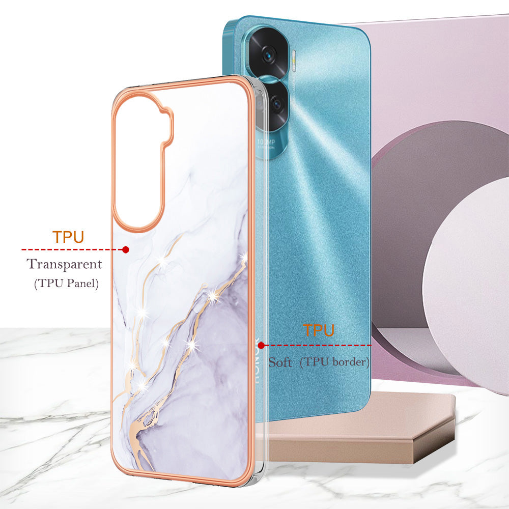YB IMD Series-2 for Honor 90 Lite 5G / X50i 5G Electroplated Marble Pattern TPU Case IMD Protective Phone Cover