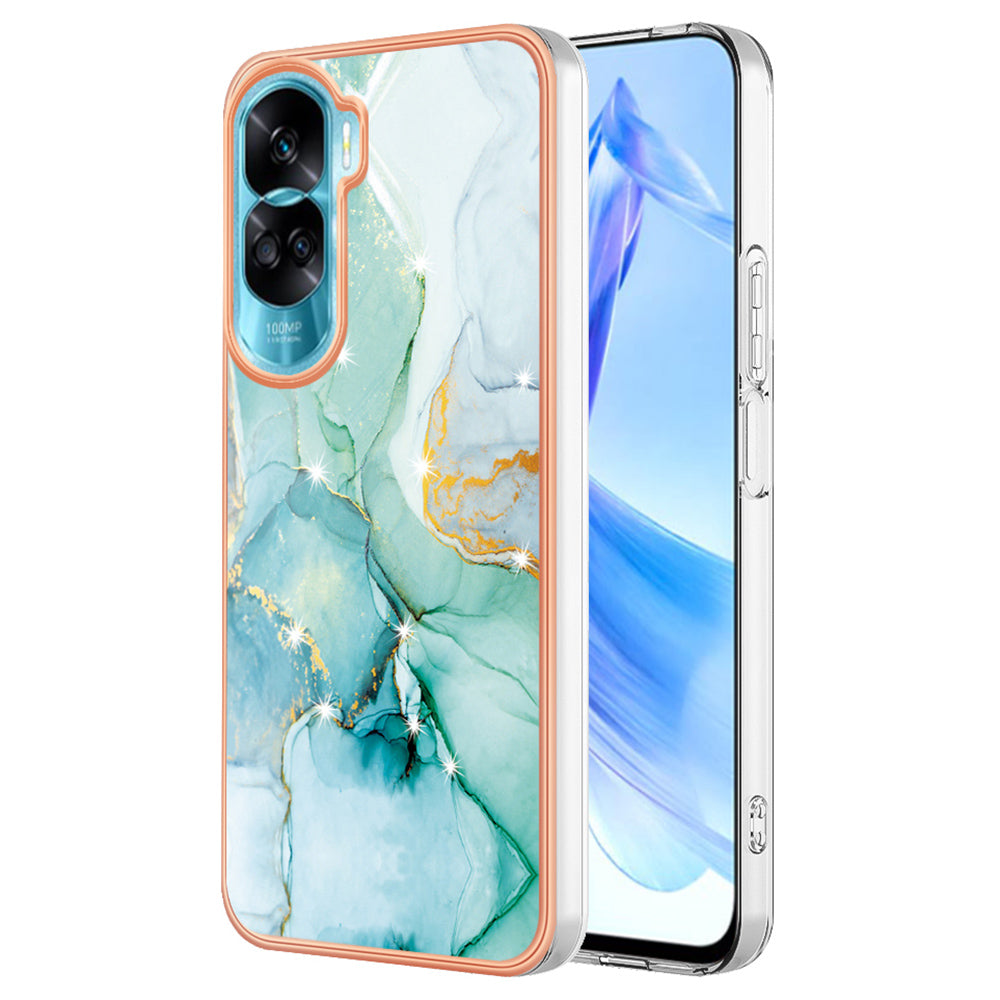 YB IMD Series-2 for Honor 90 Lite 5G / X50i 5G Electroplated Marble Pattern TPU Case IMD Protective Phone Cover