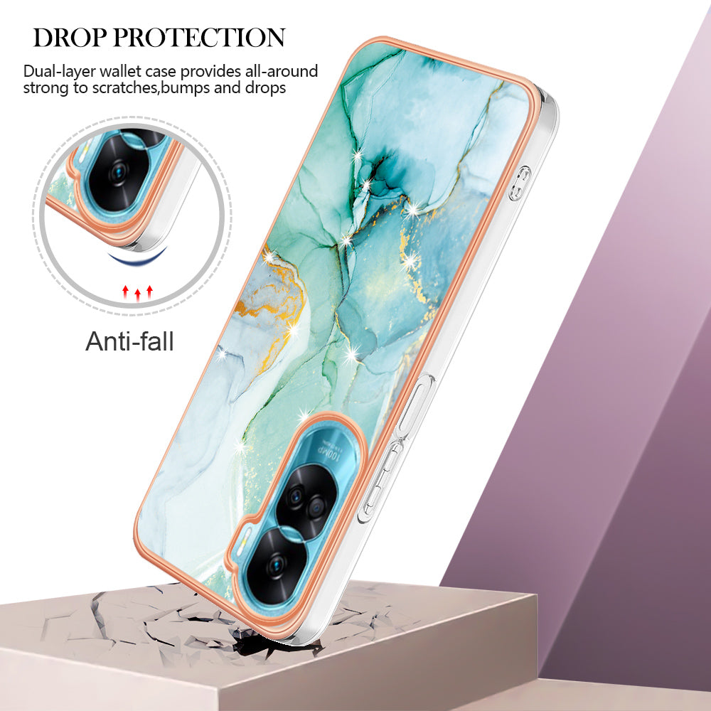 YB IMD Series-2 for Honor 90 Lite 5G / X50i 5G Electroplated Marble Pattern TPU Case IMD Protective Phone Cover