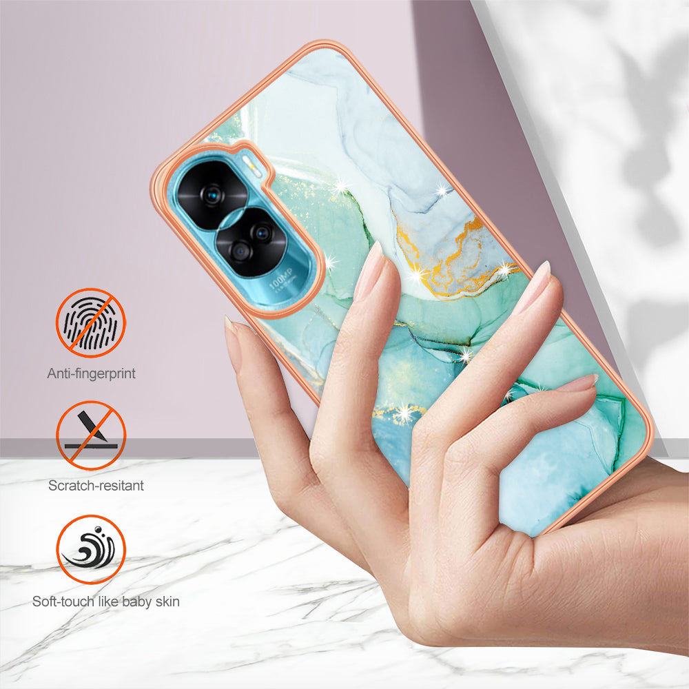 YB IMD Series-2 for Honor 90 Lite 5G / X50i 5G Electroplated Marble Pattern TPU Case IMD Protective Phone Cover